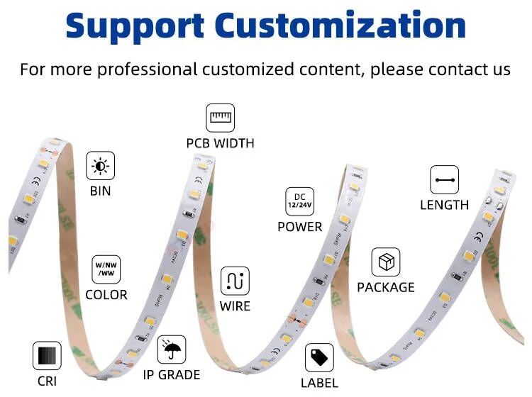 Installing Living Room Ceiling Flexible Cutting Connecting Custom Dimmable 2700K 3000K 4000K 5000K 6500K 12V 24V DC Waterproof Outdoor LED Strip Light